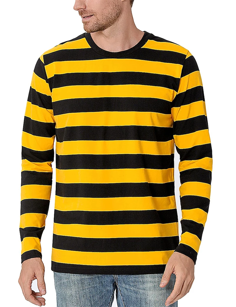 Men'S Fashion T Shirts - Fashion Contrast Stripe 3D Print Men