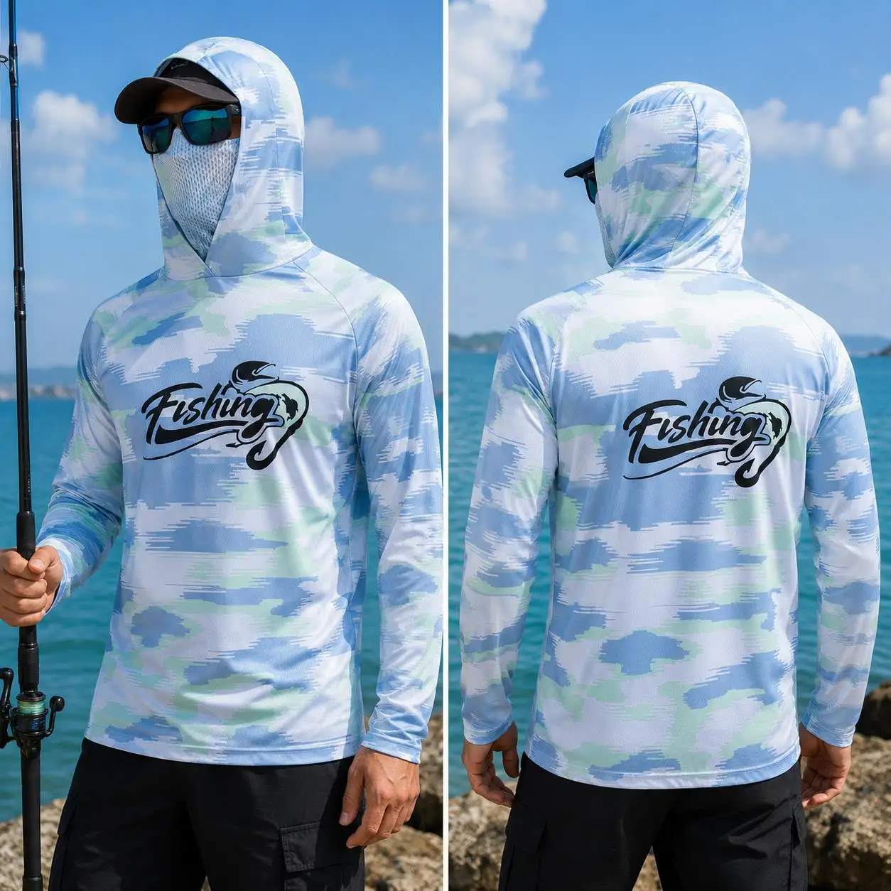 Mens Fishing Hooded Shirt UPF5 - Mens Fashion Summer 评论和价格