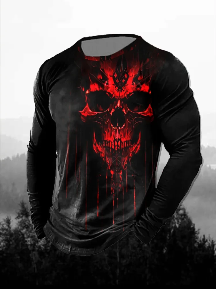 Men's 3D Print Red Dark Skull  - Men'S Fashion T Shirts 评论和价格