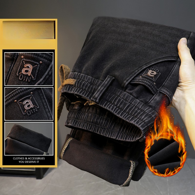 Men Winter New Fleece Jeans El - Men'S Fashion Grey Jeans 评论和价格
